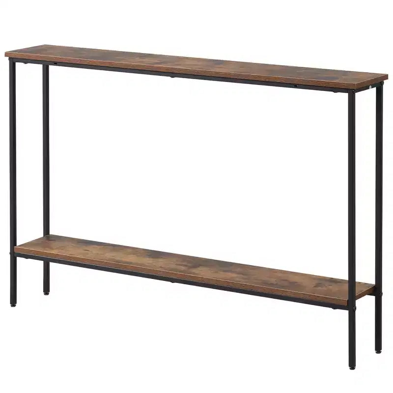 Consolle stretta da ingresso con ripiano inferiore e doppio kit antiribaltamento, 112 cm, marrone e nero