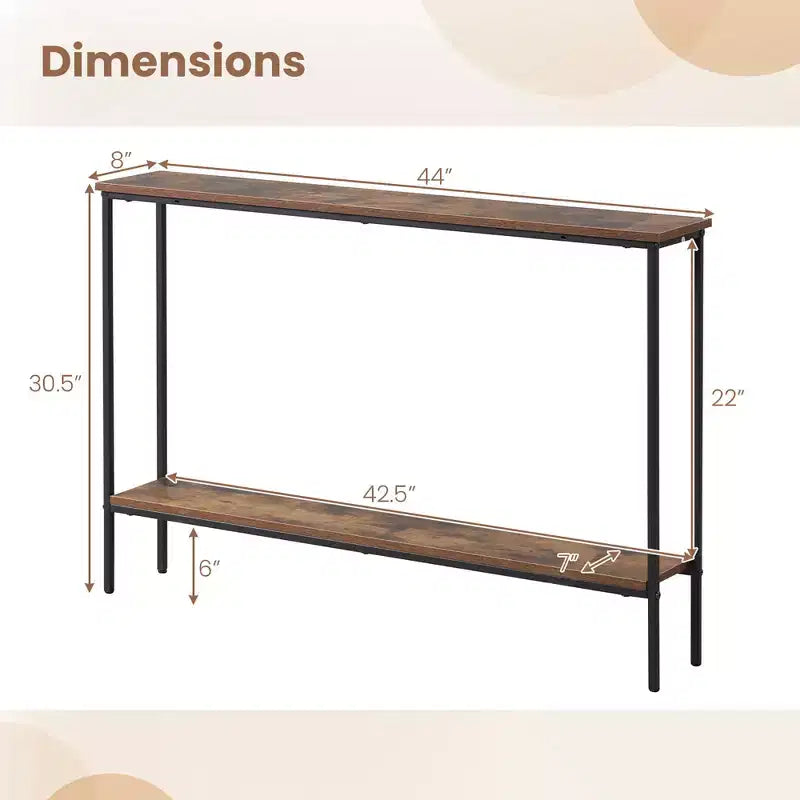 Consolle stretta da ingresso con ripiano inferiore e doppio kit antiribaltamento, 112 cm, marrone e nero