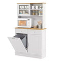 Costway Double Tilt Out Trash Cabinet w/ Hutch Kitchen Pantry Storage Cabinet White
