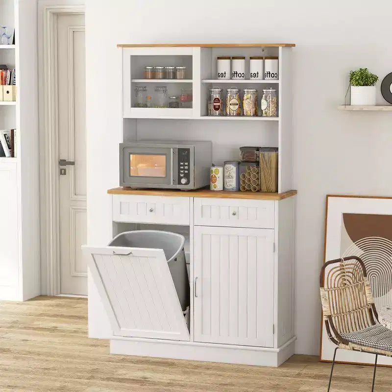 Cestino doppio estraibile con credenza, mobile contenitore per dispensa da cucina, bianco