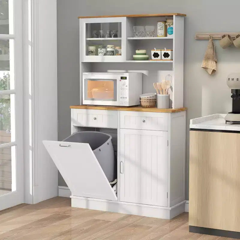 Cestino doppio estraibile con credenza, mobile contenitore per dispensa da cucina, bianco
