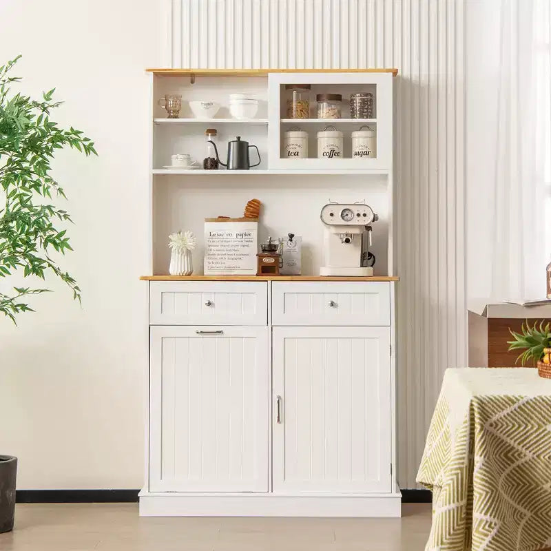 Cestino doppio estraibile con credenza, mobile contenitore per dispensa da cucina, bianco