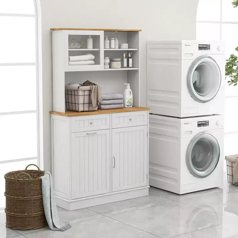 Cestino doppio estraibile con credenza, mobile contenitore per dispensa da cucina, bianco