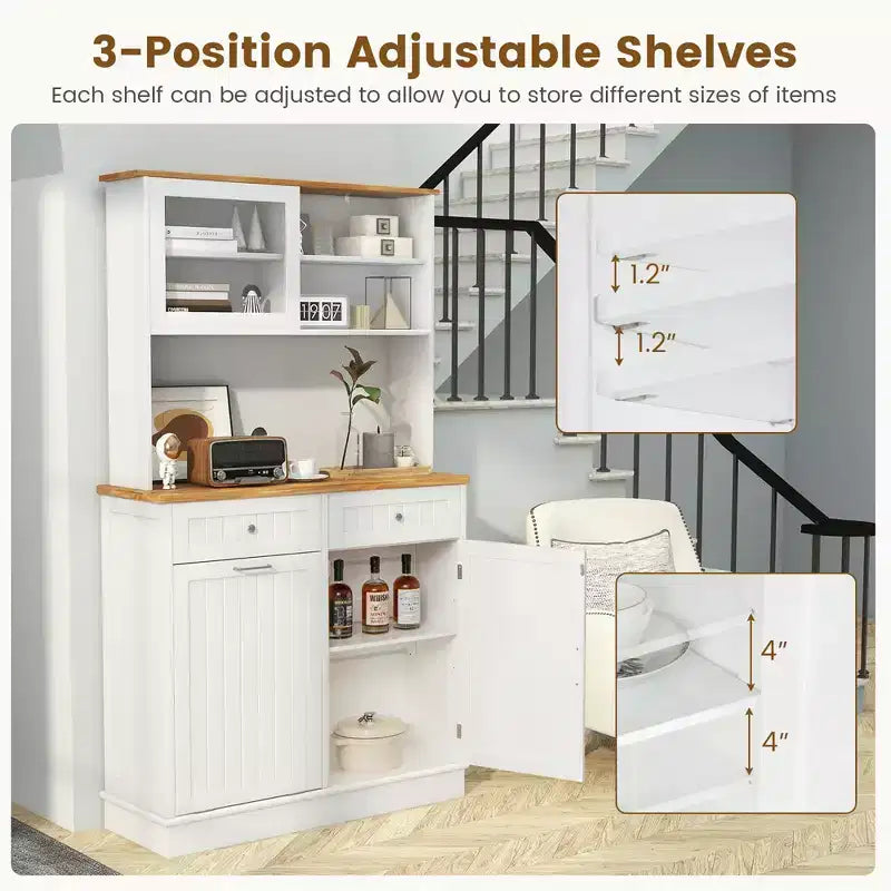 Cestino doppio estraibile con credenza, mobile contenitore per dispensa da cucina, bianco