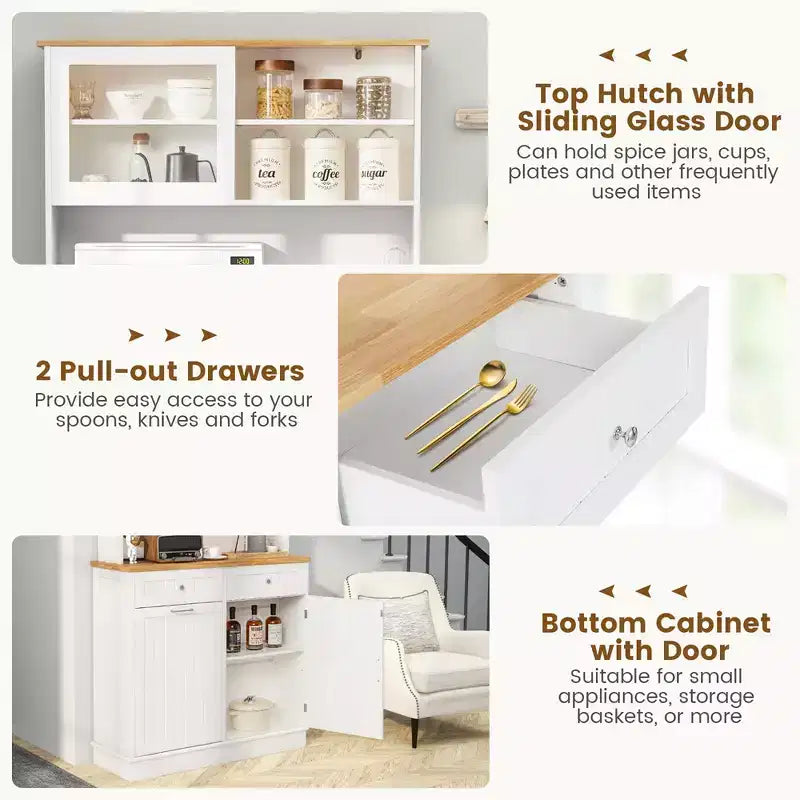 Cestino doppio estraibile con credenza, mobile contenitore per dispensa da cucina, bianco