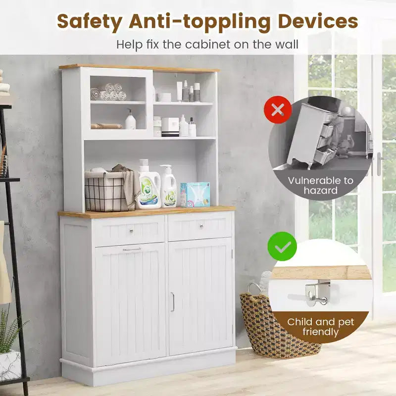 Cestino doppio estraibile con credenza, mobile contenitore per dispensa da cucina, bianco