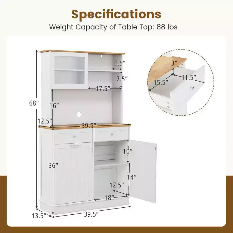 Cestino doppio estraibile con credenza, mobile contenitore per dispensa da cucina, bianco