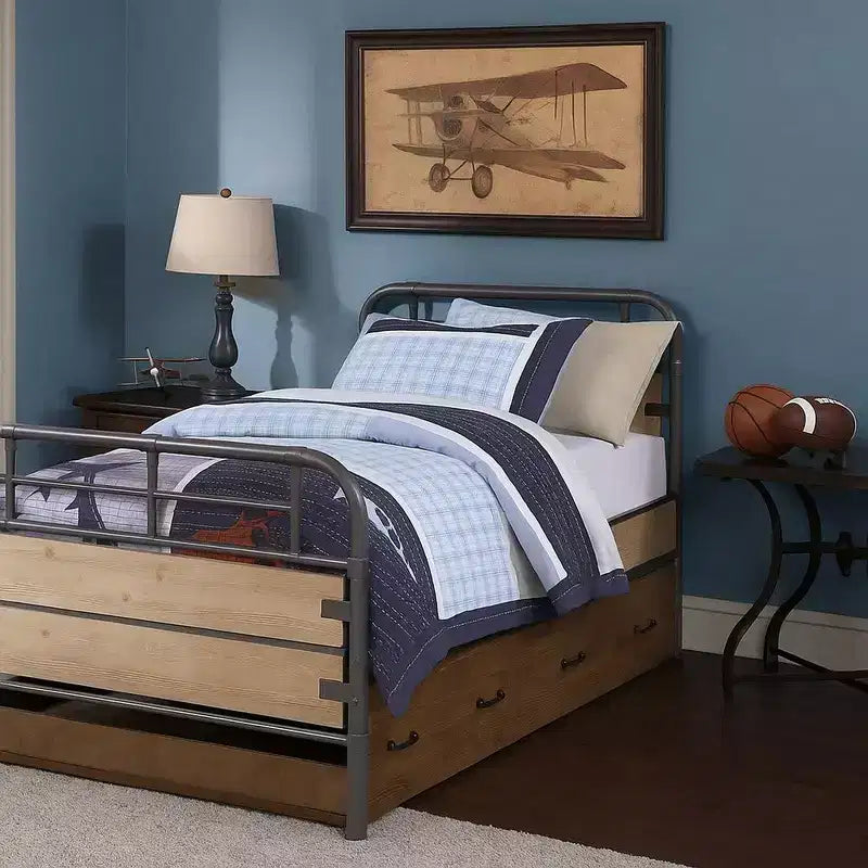 Royal Hampton Wooden Twin Size Trundle with Caster Wheels, Brown
