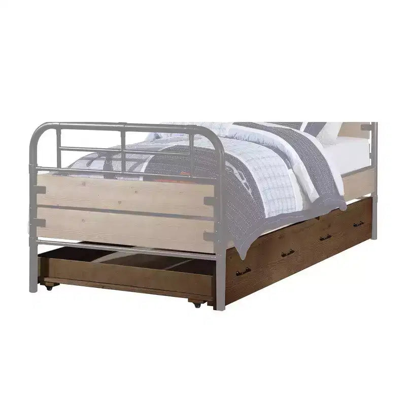 Struttura letto a rotelle in legno, misura singola, con ruote piroettanti, marrone