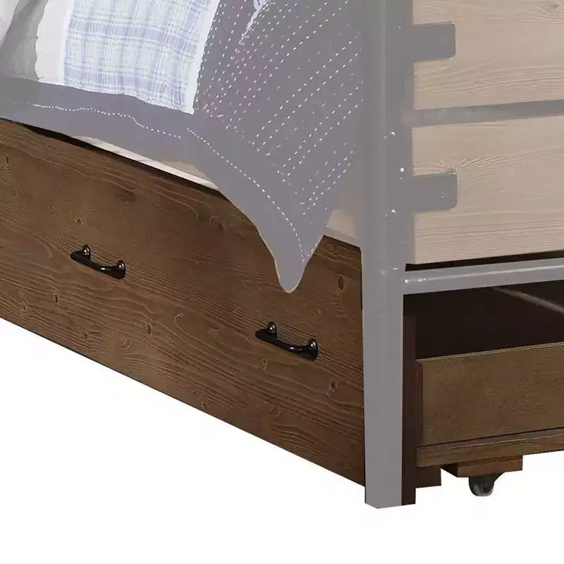 Struttura letto a rotelle in legno, misura singola, con ruote piroettanti, marrone