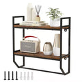 Costway 2-Tier Floating Shelving Wall-Mounted Shelf with Hanging Rod Expansion Screws & Metal Frame