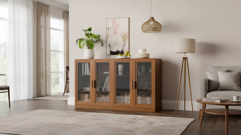 Dovelina Adjustable Hinges Cable Management! Black Sideboard Solves Storage Pain Points