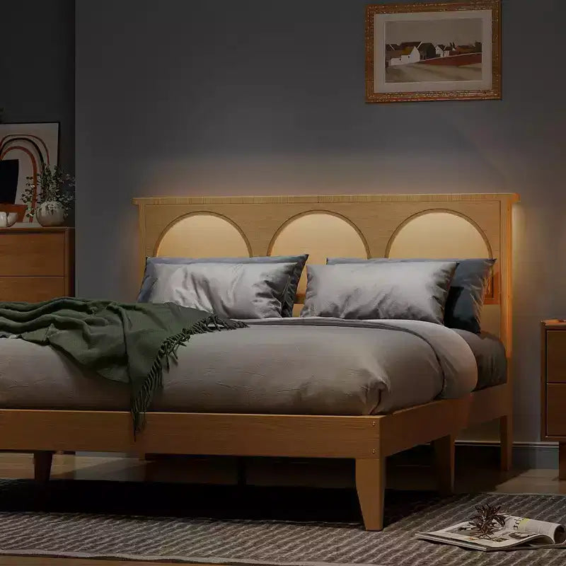 Letto imbottito full size con testiera ad alette, tessuto in lino, doghe in legno, 212,1 cm L x 146 cm P x 119,9 cm A