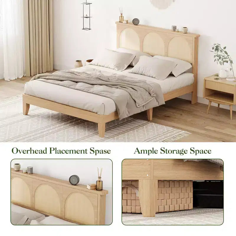 Letto imbottito full size con testiera ad alette, tessuto in lino, doghe in legno, 212,1 cm L x 146 cm P x 119,9 cm A