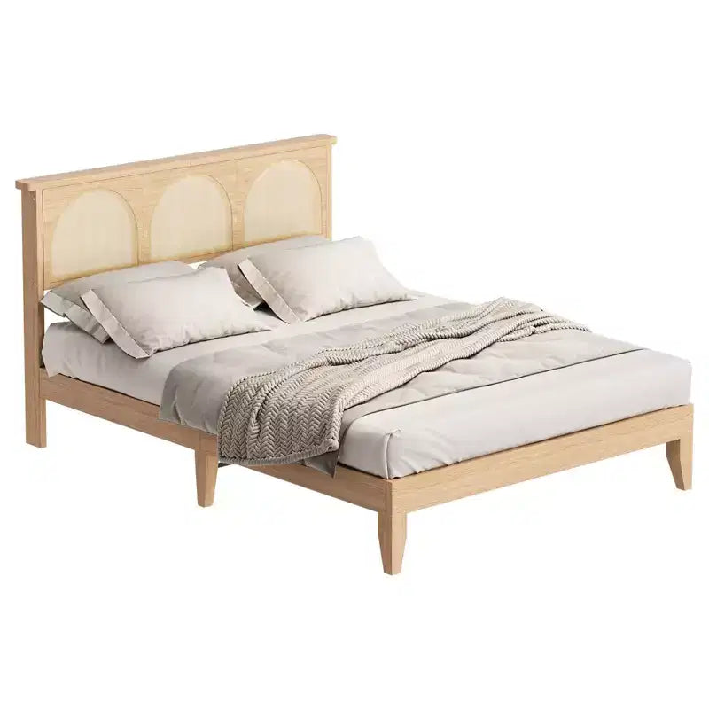 Letto imbottito full size con testiera ad alette, tessuto in lino, doghe in legno, 212,1 cm L x 146 cm P x 119,9 cm A