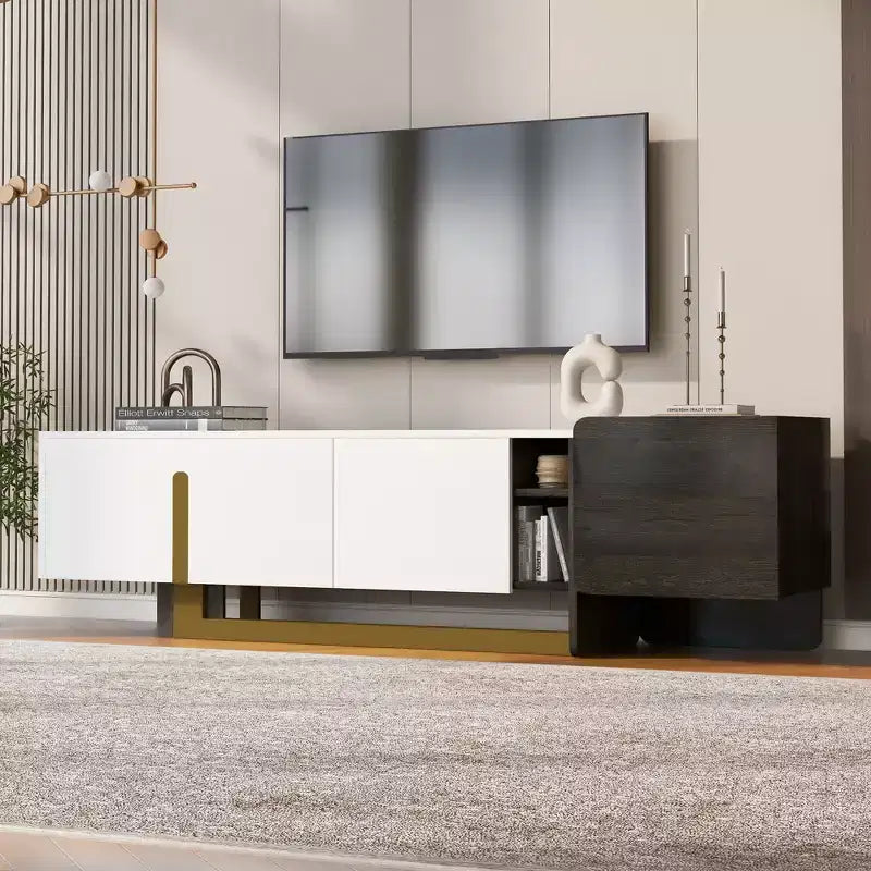 Mobile TV Moderno con Cassetti per TV fino a 70 Pollici, Struttura in MDF e Metallo, 169,4 cm L x 41,4 cm P x 50,5 cm A