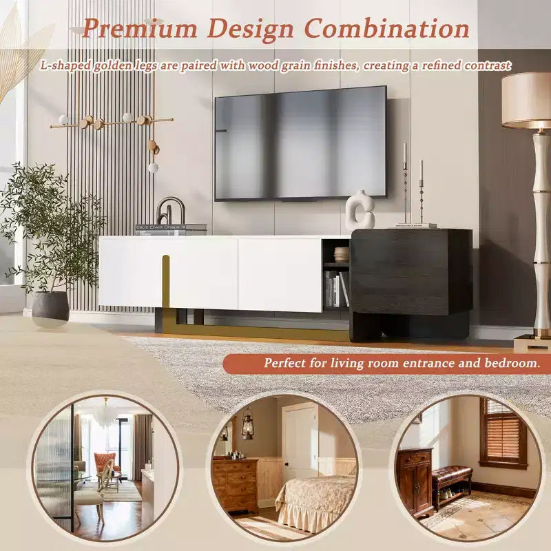 Mobile TV Moderno con Cassetti per TV fino a 70 Pollici, Struttura in MDF e Metallo, 169,4 cm L x 41,4 cm P x 50,5 cm A