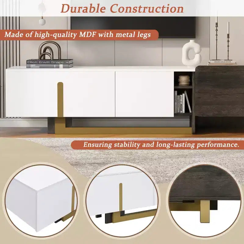 Mobile TV Moderno con Cassetti per TV fino a 70 Pollici, Struttura in MDF e Metallo, 169,4 cm L x 41,4 cm P x 50,5 cm A