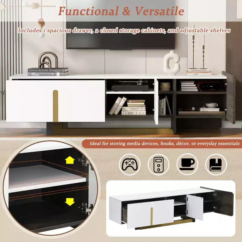 Mobile TV Moderno con Cassetti per TV fino a 70 Pollici, Struttura in MDF e Metallo, 169,4 cm L x 41,4 cm P x 50,5 cm A