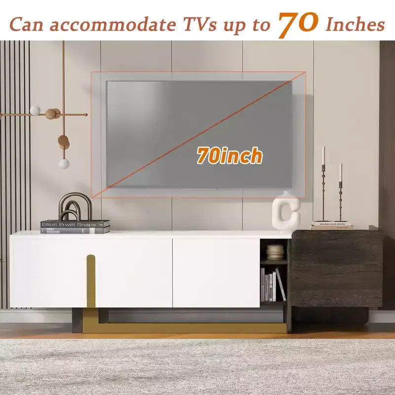 Mobile TV Moderno con Cassetti per TV fino a 70 Pollici, Struttura in MDF e Metallo, 169,4 cm L x 41,4 cm P x 50,5 cm A