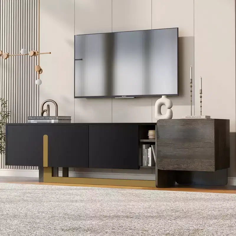 Mobile TV Moderno con Cassetti per TV fino a 70 Pollici, Struttura in MDF e Metallo, 169,4 cm L x 41,4 cm P x 50,5 cm A
