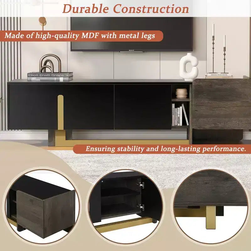 Mobile TV Moderno con Cassetti per TV fino a 70 Pollici, Struttura in MDF e Metallo, 169,4 cm L x 41,4 cm P x 50,5 cm A