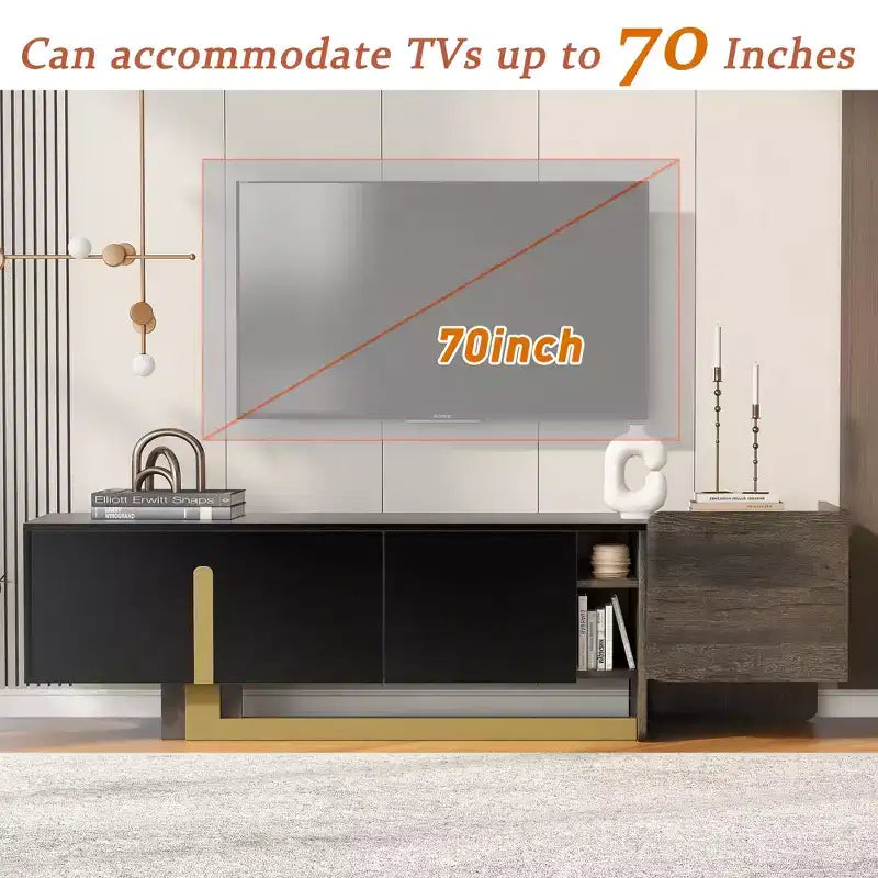 Mobile TV Moderno con Cassetti per TV fino a 70 Pollici, Struttura in MDF e Metallo, 169,4 cm L x 41,4 cm P x 50,5 cm A