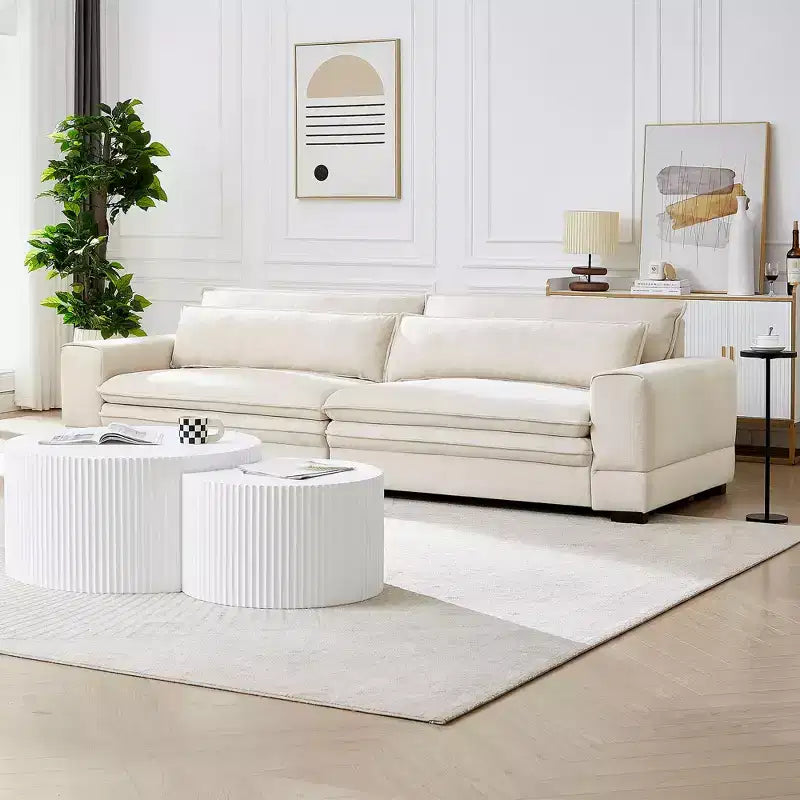 Divano a 4 posti imbottito moderno di metà secolo, in tessuto di poliestere, con telaio in legno, 266 cm L x 102 cm P x 78 cm A