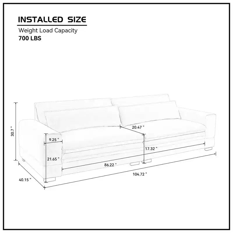 Divano a 4 posti imbottito moderno di metà secolo, in tessuto di poliestere, con telaio in legno, 266 cm L x 102 cm P x 78 cm A