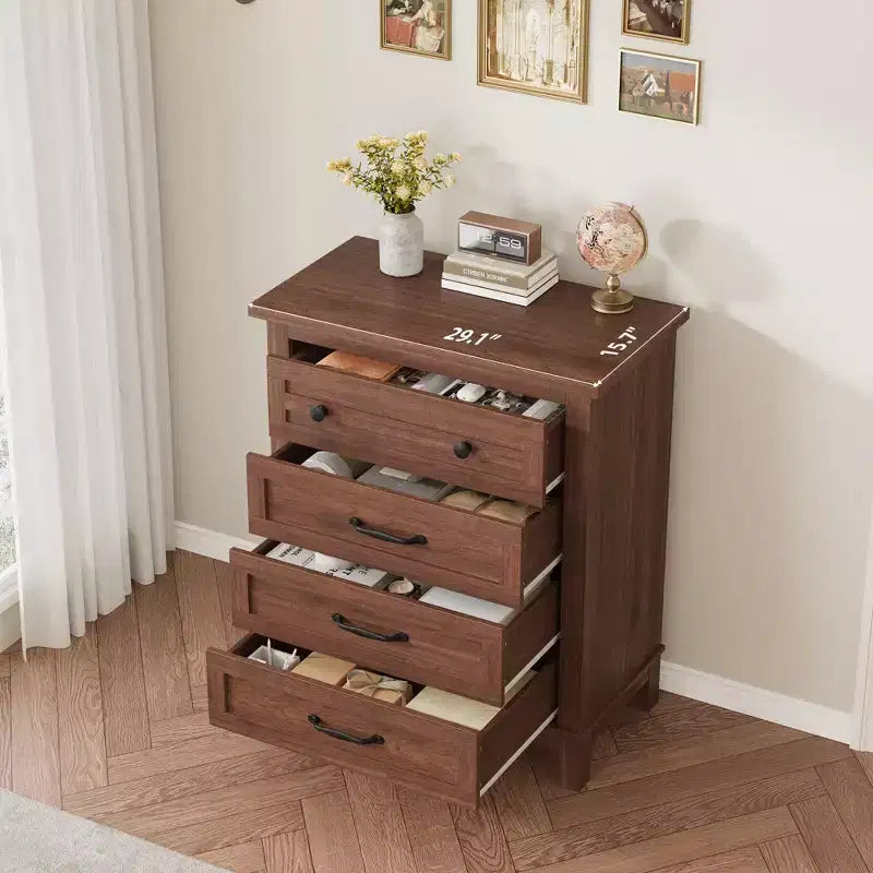Cassettiera Alta a 4 Cassetti, Organizer Verticale Indipendente in Legno, 88,4 cm H