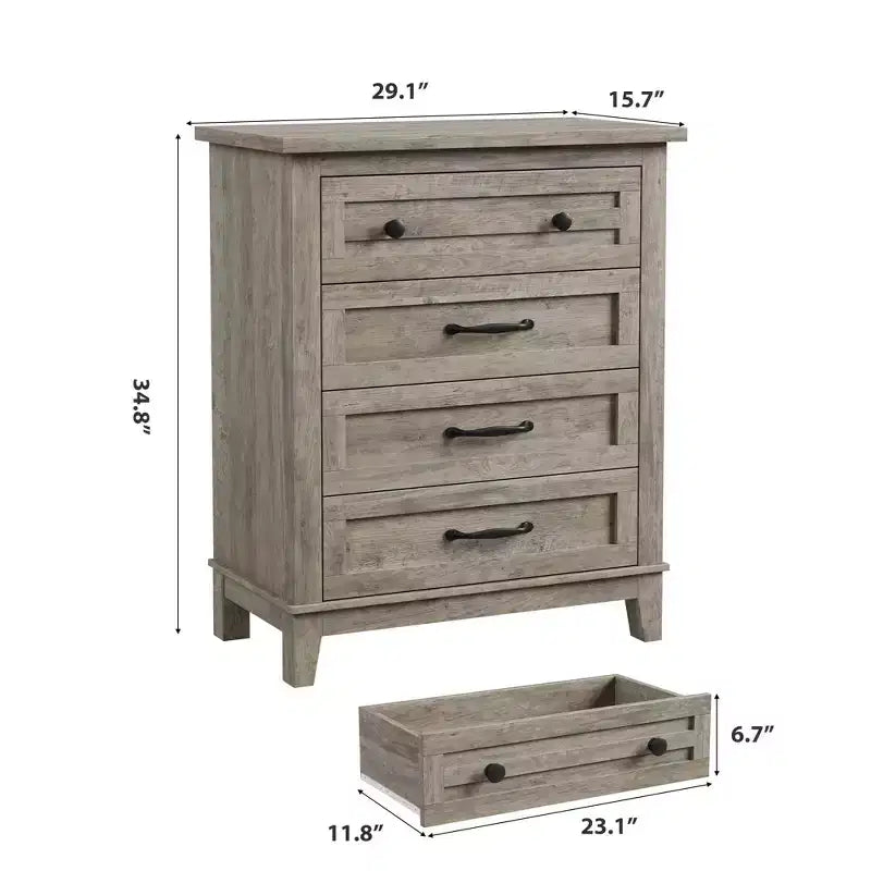 Cassettiera Alta a 4 Cassetti, Organizer Verticale Indipendente in Legno, 88,4 cm H