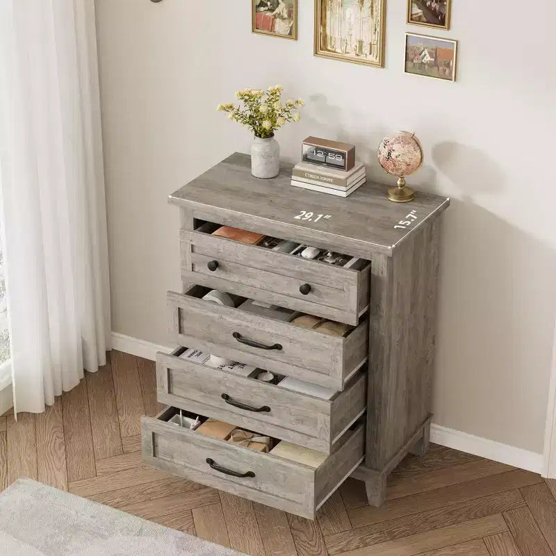 Cassettiera Alta a 4 Cassetti, Organizer Verticale Indipendente in Legno, 88,4 cm H