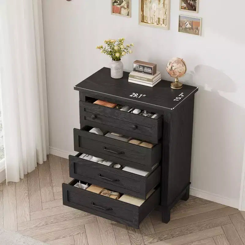 Cassettiera Alta a 4 Cassetti, Organizer Verticale Indipendente in Legno, 88,4 cm H