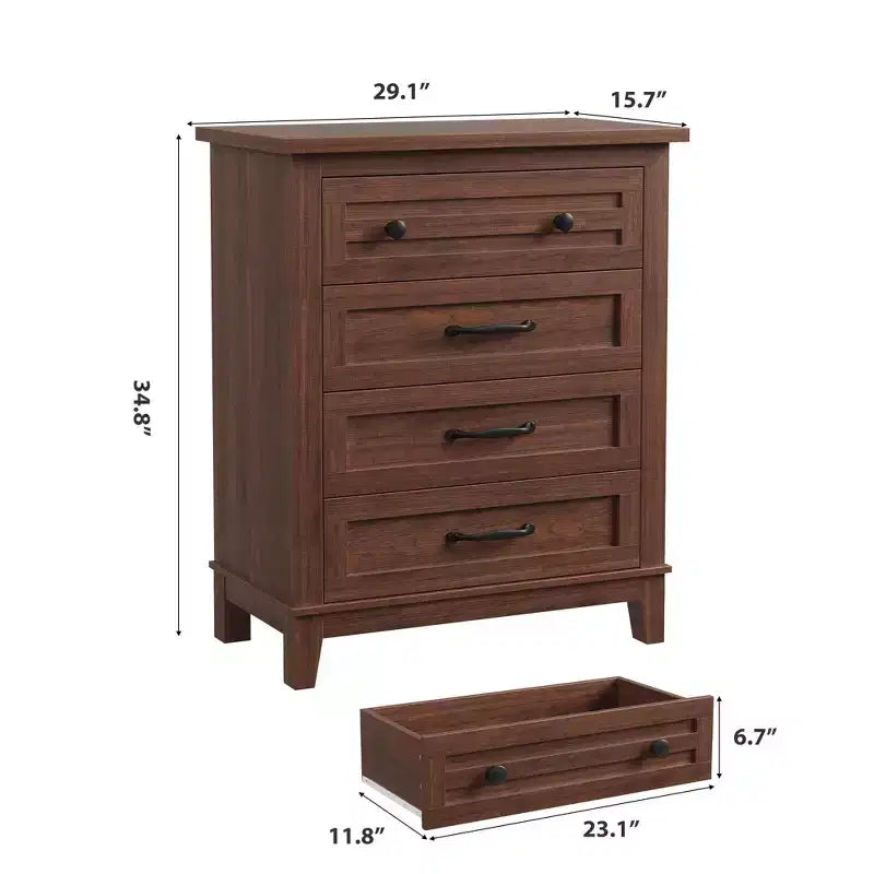 Cassettiera Alta a 4 Cassetti, Organizer Verticale Indipendente in Legno, 88,4 cm H