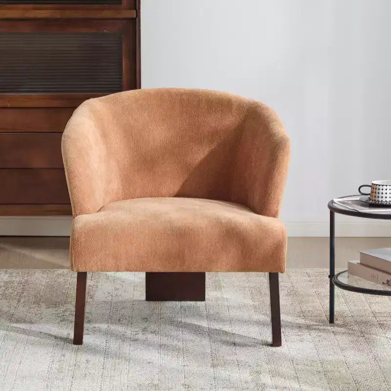 Poltrona imbottita con schienale rotondo e gambe in legno, tessuto in poliestere, 69,85 cm L x 78,1 cm P x 71,12 cm H