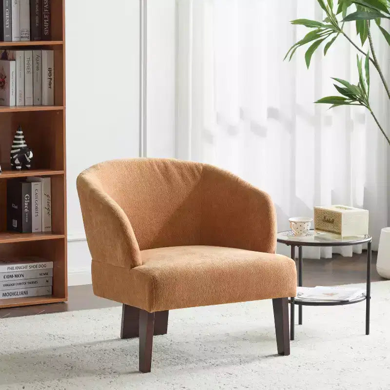 Poltrona imbottita con schienale rotondo e gambe in legno, tessuto in poliestere, 69,85 cm L x 78,1 cm P x 71,12 cm H