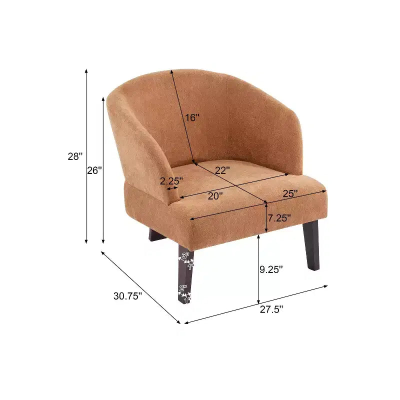 Poltrona imbottita con schienale rotondo e gambe in legno, tessuto in poliestere, 69,85 cm L x 78,1 cm P x 71,12 cm H