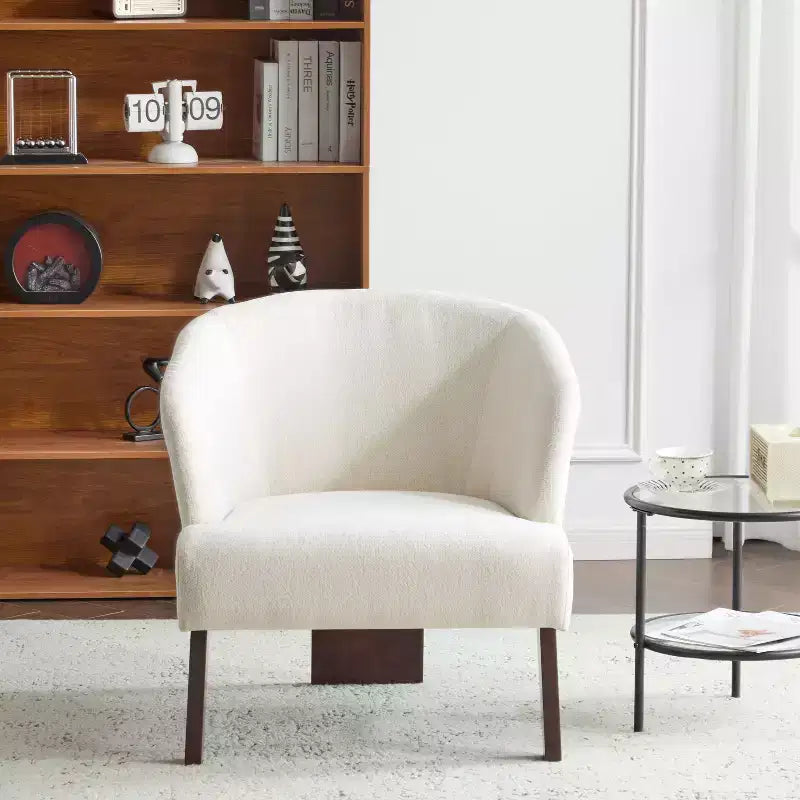 Poltrona imbottita con schienale rotondo e gambe in legno, tessuto in poliestere, 69,85 cm L x 78,1 cm P x 71,12 cm H