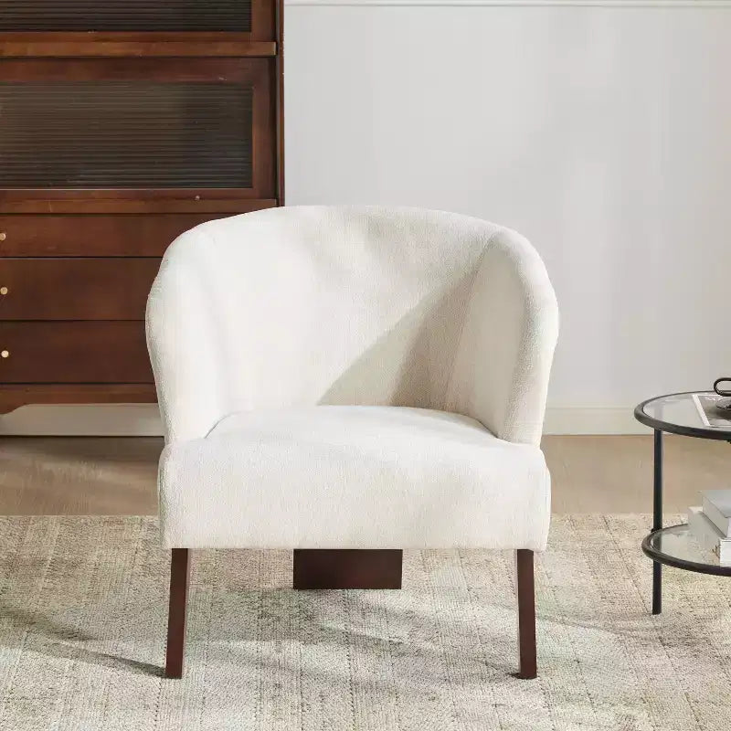 Poltrona imbottita con schienale rotondo e gambe in legno, tessuto in poliestere, 69,85 cm L x 78,1 cm P x 71,12 cm H