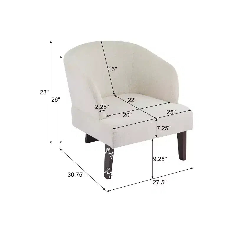 Poltrona imbottita con schienale rotondo e gambe in legno, tessuto in poliestere, 69,85 cm L x 78,1 cm P x 71,12 cm H