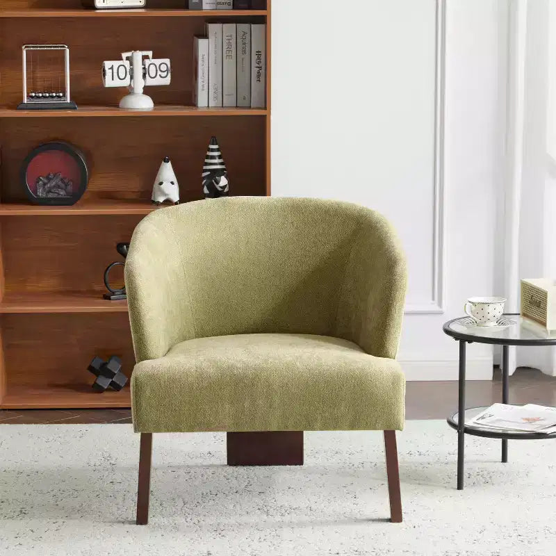Poltrona imbottita con schienale rotondo e gambe in legno, tessuto in poliestere, 69,85 cm L x 78,1 cm P x 71,12 cm H
