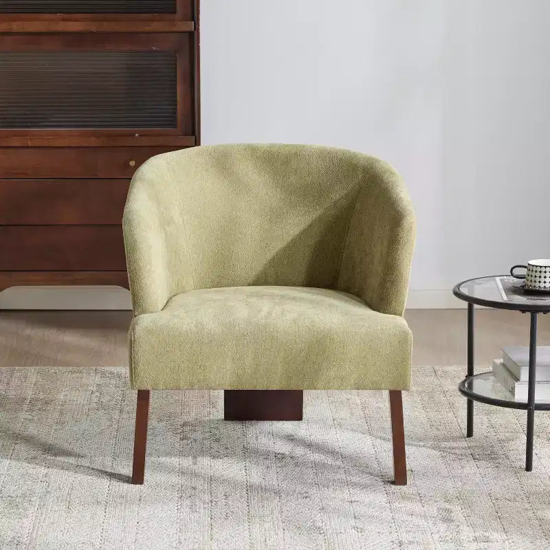Poltrona imbottita con schienale rotondo e gambe in legno, tessuto in poliestere, 69,85 cm L x 78,1 cm P x 71,12 cm H