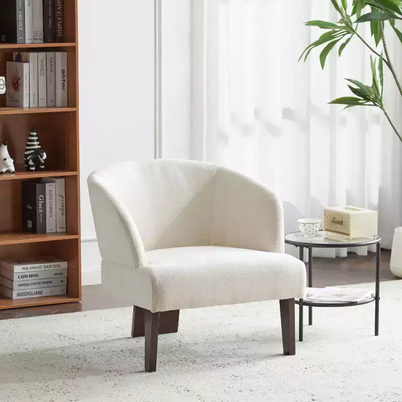Okak Modern Upholstered Reading Accent Chair with Round Back & Wooden Legs,Mid-Century Sofa Chair for Living Room,Bedroom