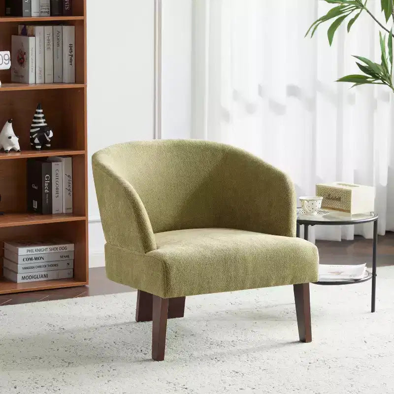 Poltrona imbottita con schienale rotondo e gambe in legno, tessuto in poliestere, 69,85 cm L x 78,1 cm P x 71,12 cm H