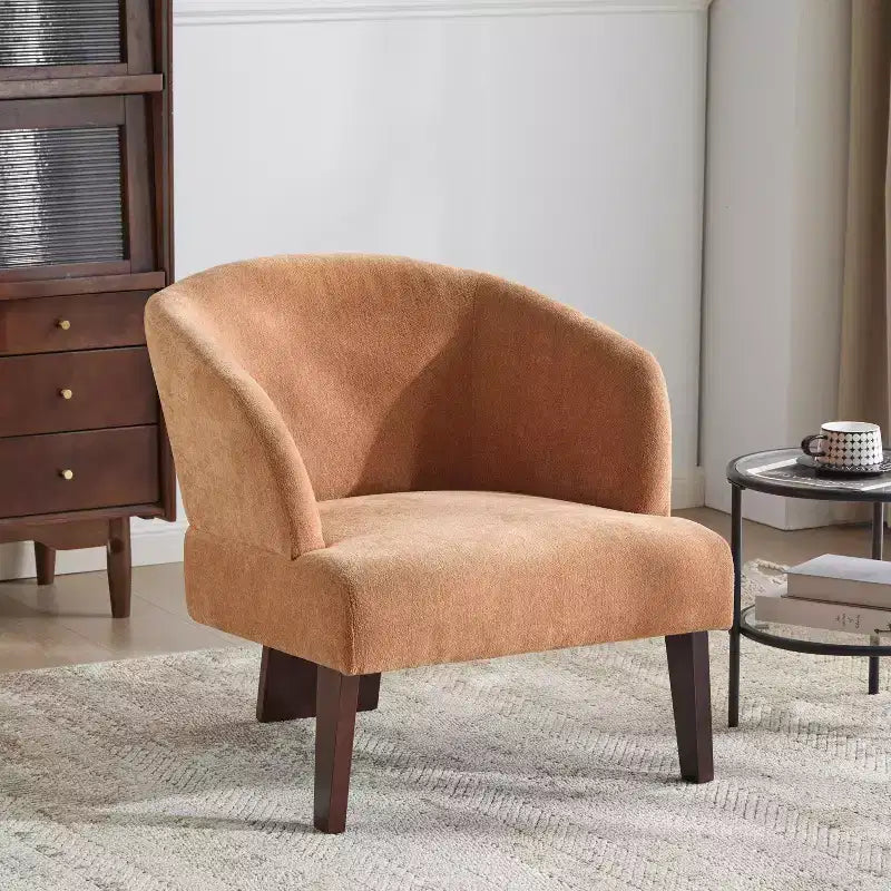 Poltrona imbottita con schienale rotondo e gambe in legno, tessuto in poliestere, 69,85 cm L x 78,1 cm P x 71,12 cm H