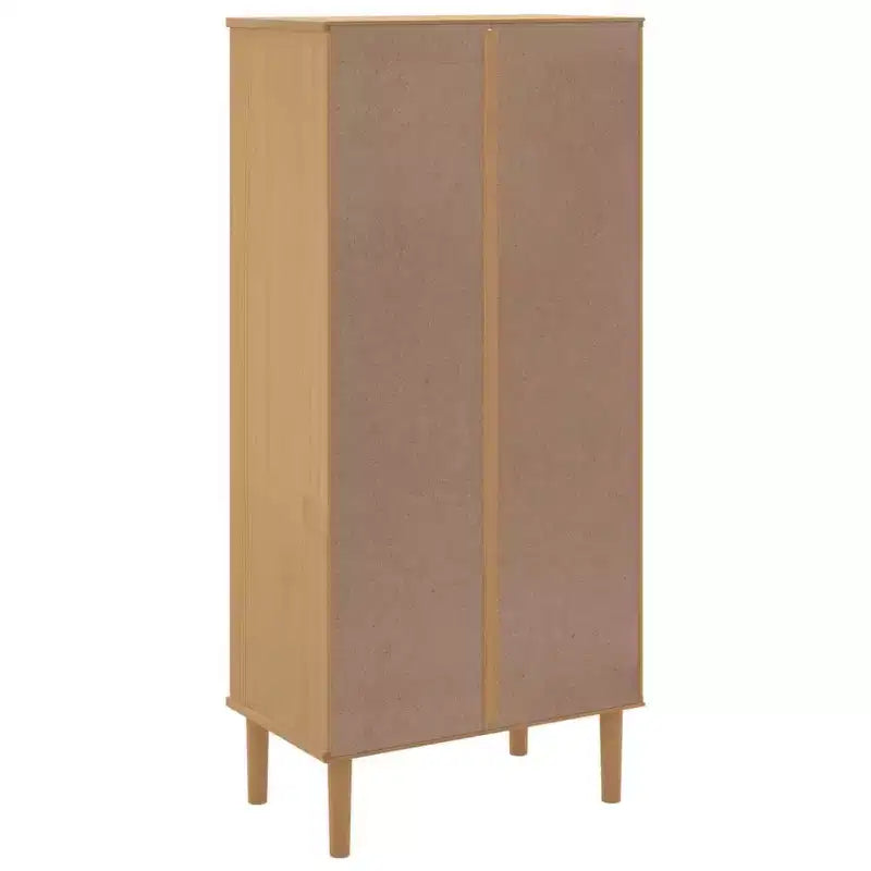 Libreria con ante effetto rattan e struttura in pino massiccio, 3 ripiani, 60 cm L x 35 cm P x 130 cm H
