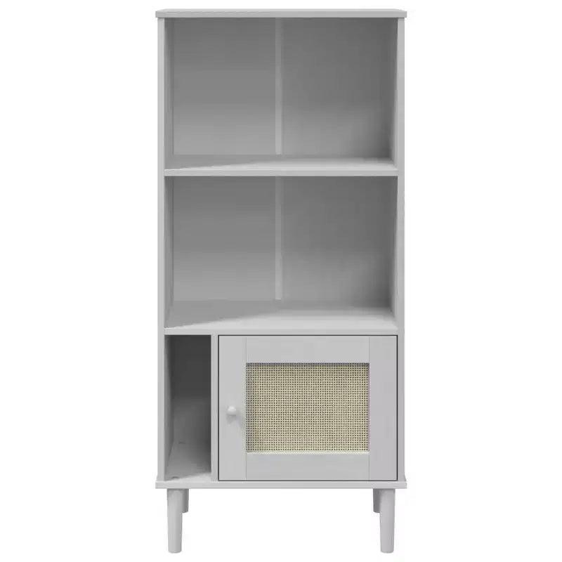 Libreria con ante effetto rattan e struttura in pino massiccio, 3 ripiani, 60 cm L x 35 cm P x 130 cm H