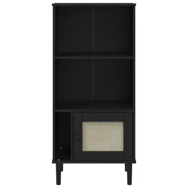 Libreria con ante effetto rattan e struttura in pino massiccio, 3 ripiani, 60 cm L x 35 cm P x 130 cm H