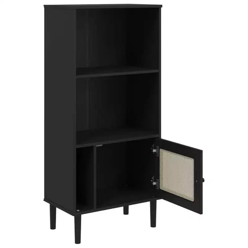 Libreria con ante effetto rattan e struttura in pino massiccio, 3 ripiani, 60 cm L x 35 cm P x 130 cm H