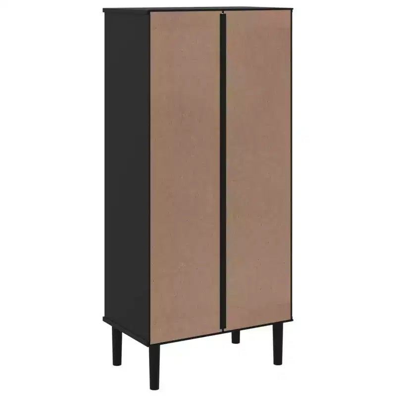 Libreria con ante effetto rattan e struttura in pino massiccio, 3 ripiani, 60 cm L x 35 cm P x 130 cm H